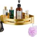 Brushed Gold Bathroom Corner Shelf Wall Mount Shower Organizer Shampoo Holder with Hooks,Adhesive or Drilling