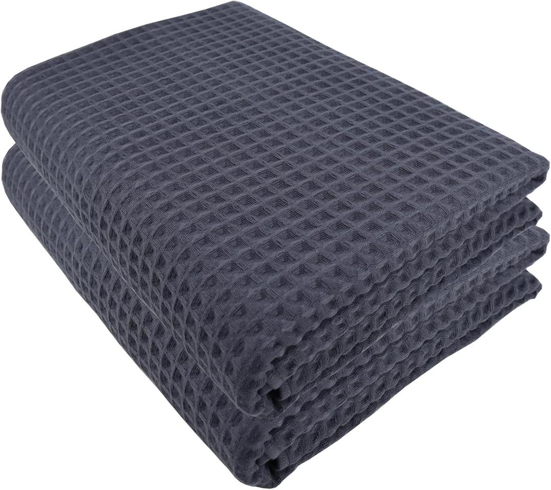 YTYC 35x70 Inches 100 Percent Cotton Extra Large Bath Sheets Towels for Adults Waffle Weave Tassel Decorative Thin Lightweight Super Soft Absorbent (Dark Grey,2)