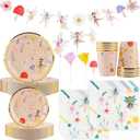 57Pcs Fairy Disposable Tableware Set Flower Fairies Mushroom Party Plates Cups Napkins Sets Fairy Cake Topper Banner Fairy Party Decorations Supplies Girls Birthday Party Decor(10 Guests)