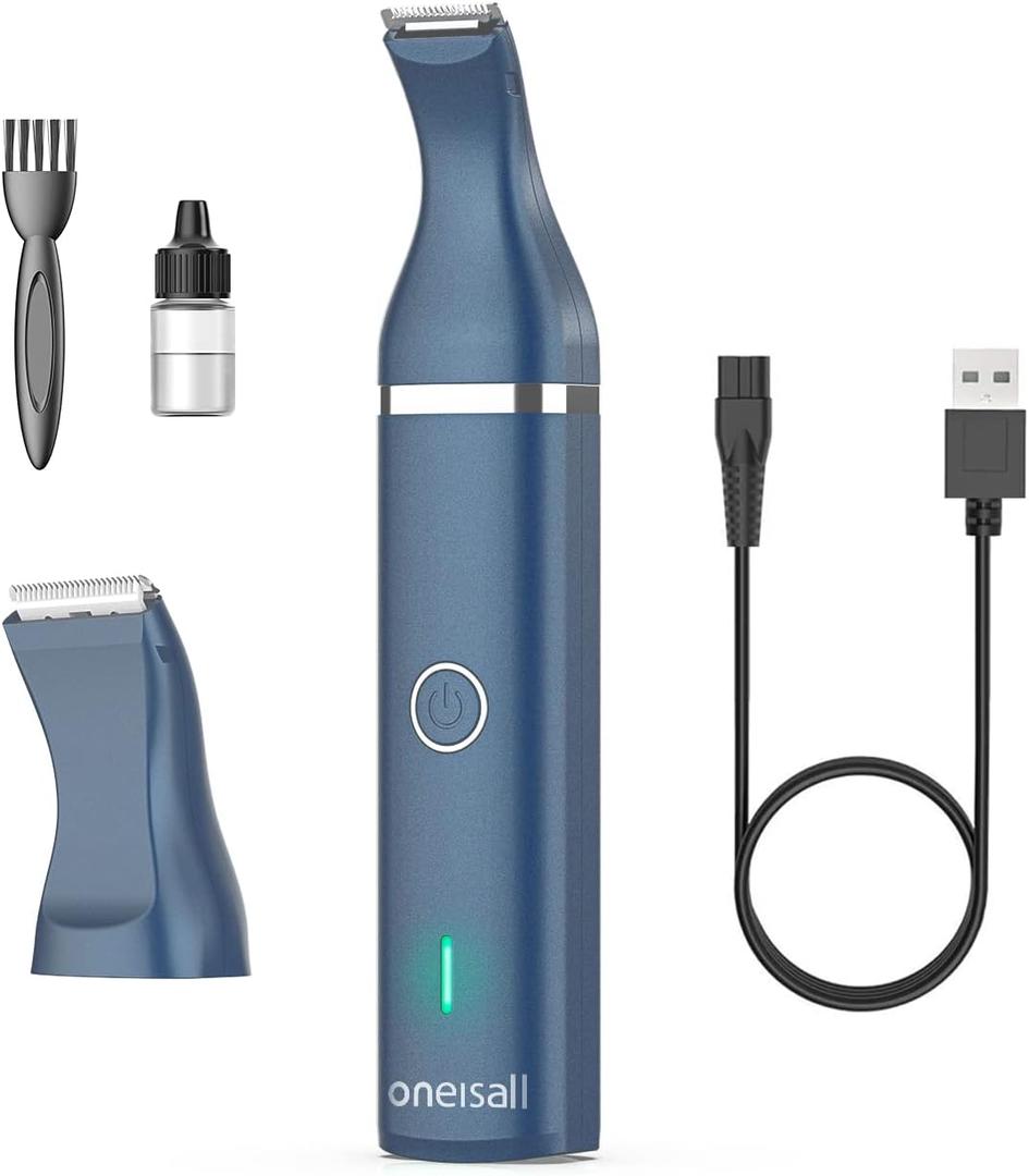 oneisall Dog Clippers with Double Blades,Cordless Small Pet Hair Grooming Trimmer,Low Noise for Trimming Dog's Hair Around Paws, Eyes, Ears, Face, Rump (Teal) (Blue)