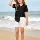 Girls Button Down Shirts Kids Short Sleeve Dress Shirts School Uniform Blouse 13-14 Years