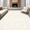 Ultra Soft Area Rug 6x9, Non Slip, Stain Resistant, Washable Area Rugs for Living Room, Bedroom, Contemporary Interlocking Diamond Lattice with Faint Gradient Shading (Beige, 6x9) (Pattern 13)