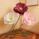 3 Pcs 5ft Large Paper Mix Color Poppy Flower Giant Artificial Poppies Standing Huge Handcrafted Poppy Flower Wicked Party Decoration for Summer Wedding Graduation Birthday Garden Hotel Office