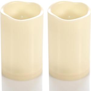 CANDLE CHOICE Waterproof Outdoor Battery Operated Flameless Candles with Timer Flickering Plastic Resin Electric LED Pillar Lights for Lantern Patio Garden Wedding Party Decorations 3x5 Inches 2 Pack (Cream White)