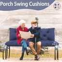 Durable Extra 5" Thick Waterproof Porch Swing Cushions Outdoor 60 inch Swing Cushions 3 Seater Replacement Fade-Resistant with Backrest and Ties, for Outdoor Patio Long Bench Furniture(Navy Blue)