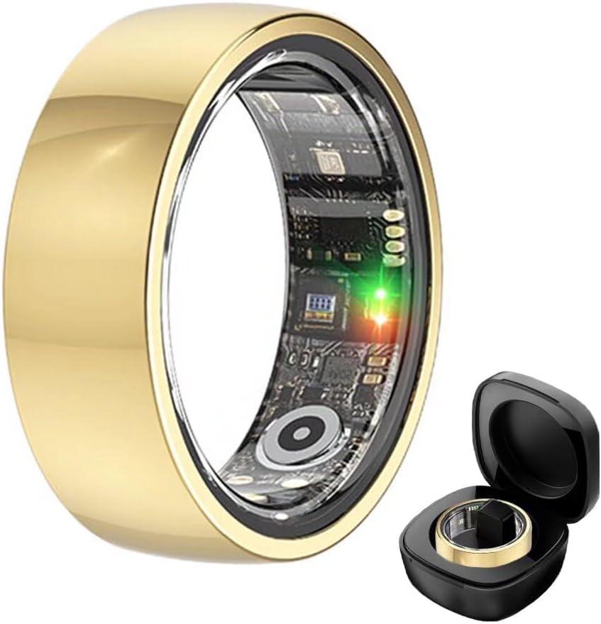 Piluyaa Smart Ring Fitness Tracker Ring for Men/ Women with Calories/ Heart Rate/ Blood Oxygen/ Sleep Monitoring with NO App Subscription with Charging Case for Android 6.0+/ iOS 11.0+(Gold 9#)​