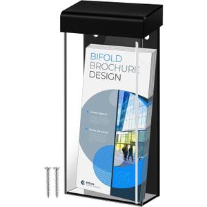 Remerry 1 Pcs Outdoor Brochure Holder 4 x 9 Inch Waterproof Wall Mount Literature Box with Lid Clear Acrylic for Pamphlet Map Menu Display(Black)