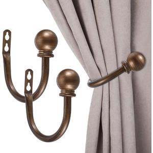 Sumnacon Set of 2 Decorative Curtain Holdbacks, Wall Mounted Aluminum Alloy Window Drapery Tiebacks for Bedroom, Livingroom Office Come with Screws, Red Bronze