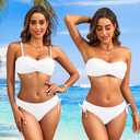 Women's Strapless Bandeau Bikini Set - Twist Front Two Piece Swimsuit Top with Side Tie Bathing Suit Bottom (M)