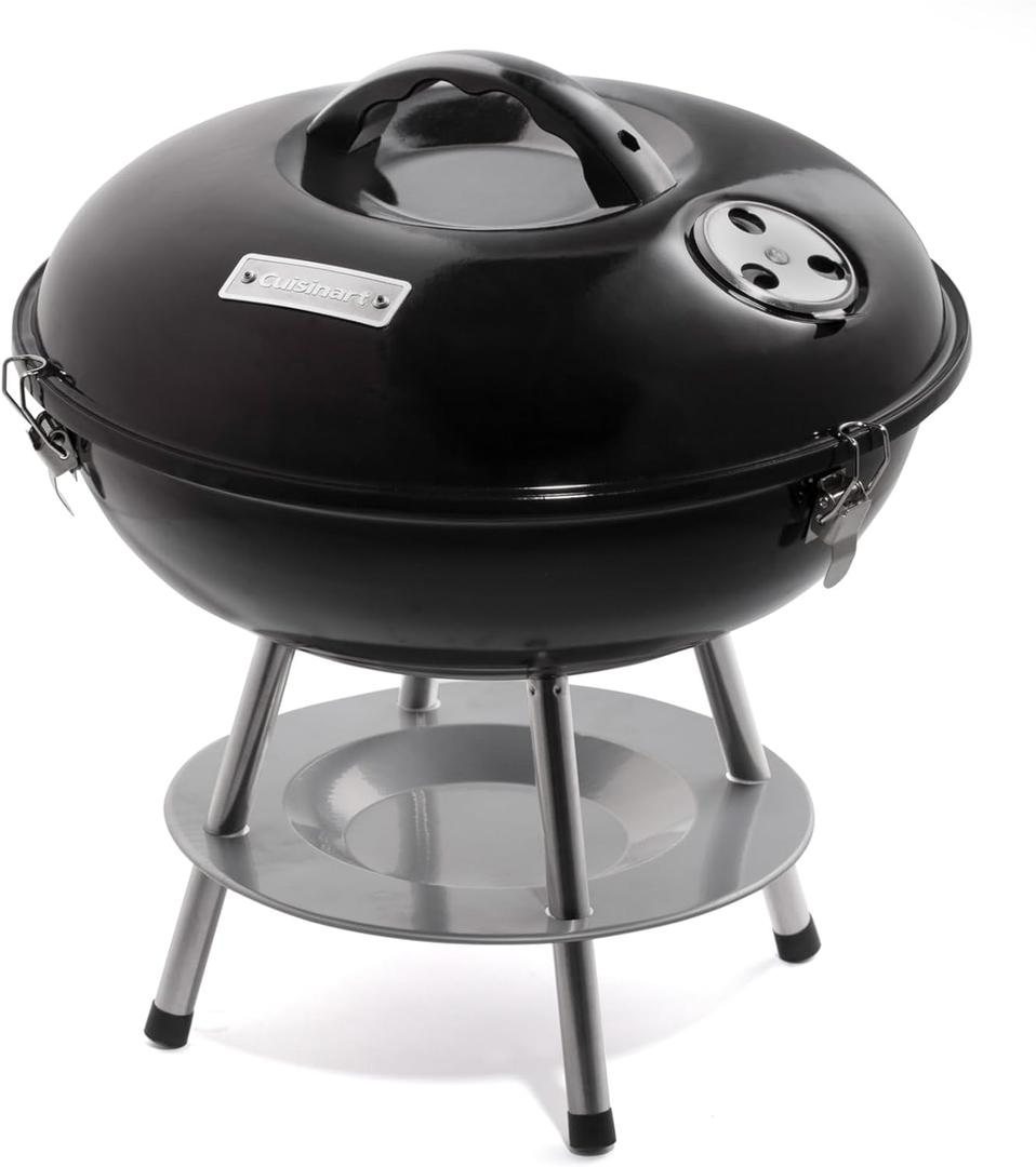 Cuisinart 14" Portable Charcoal Grill, Tabletop Outdoor Small Grill with Locking Lid and Dual Vents, Chrome Plated Travel Size BBQ Perfect for Camping, Tailgates, Cookouts, Black