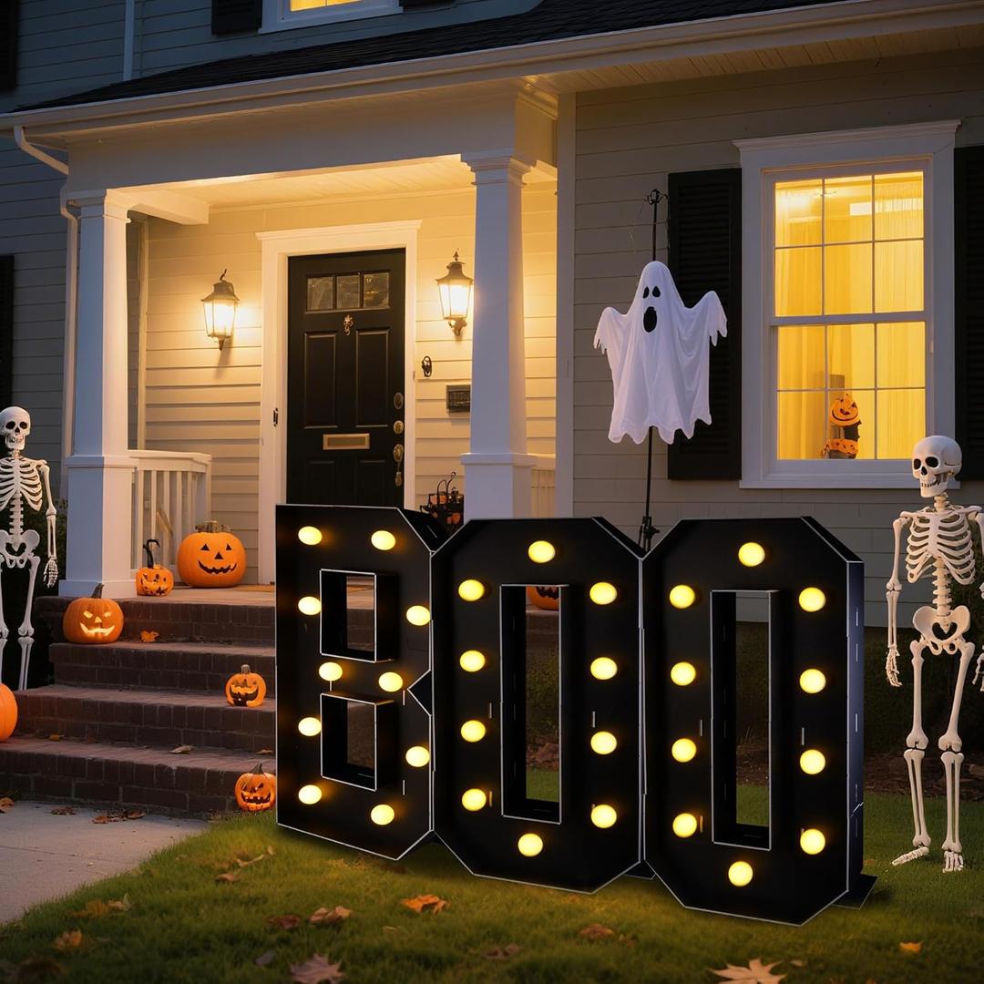 Halloween Decorations-3 FT Marquee Light up Letters Boo Sign, Constant On/Blinking Mode, Halloween Decor for Indoor | Outdoor | Fireplace | Kitchen | Table | Home | Mantel | Party (3FT*15.75IN, Black-29)
