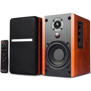 SINGING WOOD BT25 (2024 Version) Bluetooth Active Bookshelf Speakers for with Optical Aux inputs Subwoofer Line Out for PC, TVs, Turntable, Wooden Enclosure,80W - Cherry Wood