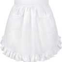 NLUS White Waist Apron for Women with Pockets, Waitress Maid Costume Apron Vintage Frilly Apron (1 Pack)