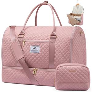 LOVEVOOK Convertible Garment Bag for Women with Shoe Pouch, Carry On Travel Duffel Bag with Toiletry Bag, 2 in 1 Hanging Suitcase Suit Bag, Waterproof Weekender Bag for Business Trip, Wedding, Pink