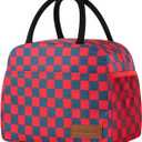Lunch Bag Women/Men Lunch Box Women/Men (Dark blue+Red Checkerboard)