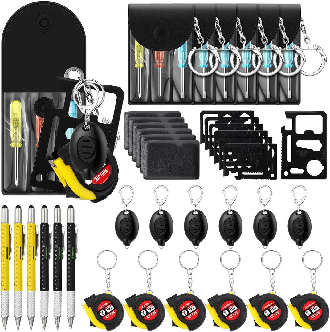 30 Pcs Mini Tape Screwdriver Keychain Set Christmas Men Gifts Bulk Adult Party Favor Multitool Pen Card Tool LED Light Keychain