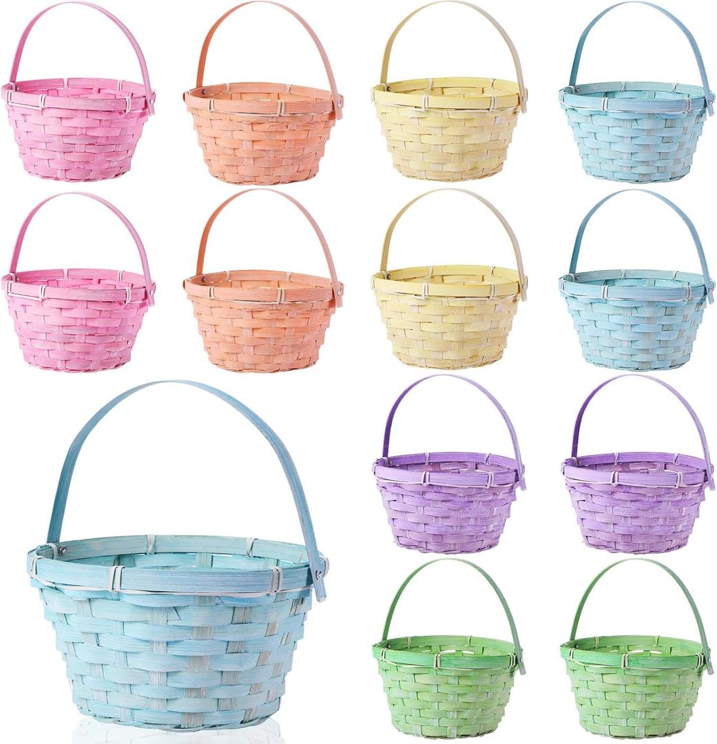 Easter Bamboo Basket GRN Stripe 12 in