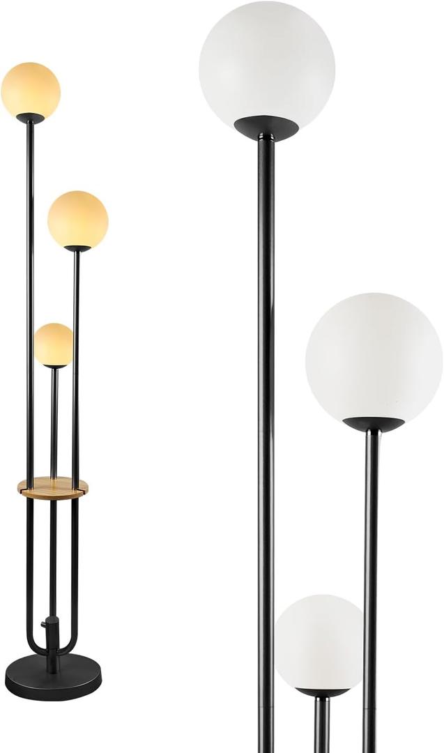 Lightdot LED Floor Lamp Dimmable Globe Floor Lamps with Shelf Mid Century Modern Black Standing Lamp Candle Holder Style Soft Eye-Caring for Bedroom Living Room/Bedroom/Sofa Beside/Corner Decor