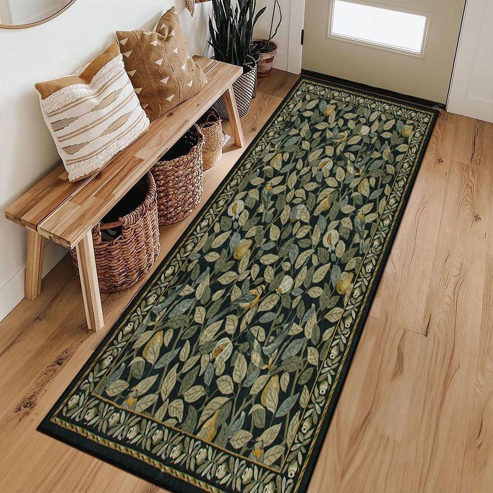 Botanical Runner Rug for Hallways Boho Entryway Rug Non Slip Washable Long Bedside Rugs for Kids Bedroom Yellow Green Kitchen Mat for Floor Area Rugs for Living Room Bathroom 59" X 24"