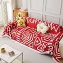 FUANGUI Sofa Covers Boho Couch Cover for 3 Cushion Couch Non Slip Sofa Slipcovers Furniture Protector Dog Couch Cover with Tassel Oversized Pets Washable Multi-Use,71" X134", Red