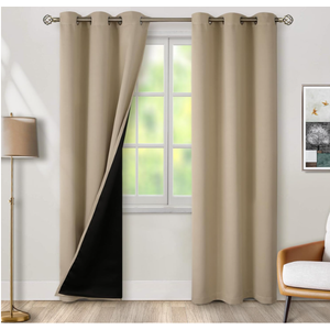 BGment Thermal Insulated 100% Blackout Curtains for Bedroom with Black Liner, Double Layer Full Room Darkening Noise Reducing Grommet Curtain (38 x 84 Inch, Sand, 2 Panels)