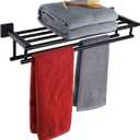 KOKOSIRI Bath Towel Rack with Double Towel Bars Bathroom Towel Shelf 20 Inch Towel Holder Wall Mounted Stainless Steel, Matte Black, B6005BK-L20