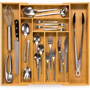 budu Silverware Drawer Organizer #19.7" Depth  Utensil Holder, Kitchen Drawer Organizers for Flatware, Cutlery  Perfect Utensil Organizer for Silverware & Other Kitchen Organization Tools & Storage (Bamboo - Natural)