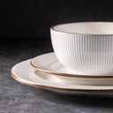 GBHOME Ceramic Dinnerware Sets, 24 pcs Embossed Elegant Stoneware Plates and Bowls Sets, Housewarming Wedding Gift | Dishwasher & Microwave Safe | Dishes Set Service for 8