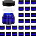 1oz Glass Jar with Lid, Hoa Kinh 25Pack Blue Round Containers Cosmetic Glass Jars with Inner Liners and Black Lids Travel Jars for Storing Lip and Body Scrub, Lotion, Body Butter, Bath Salts, Liquid