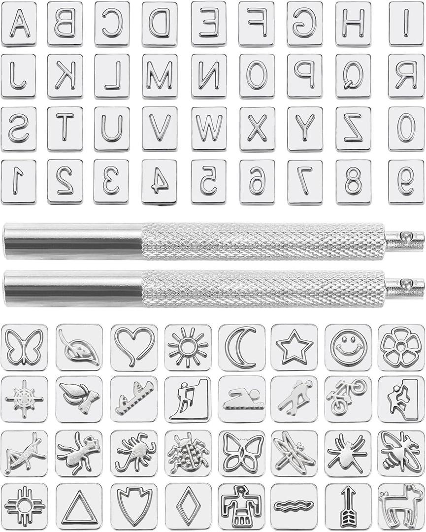 Yoption 70 Pieces Leathercraft Stamping Tool Set, Leather Stamp Kit, Letter, Number and Different Pattern Metal Leather Punching Tools (6 mm & 10 mm)