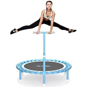 ZCMHAXJ Foldable Mini Trampoline, 40" Rebounder Trampoline for Adults & Kids, 450lbs Capacity with T-Shaped Adjustable Bar, Indoor Fitness Workout Exercise Equipment