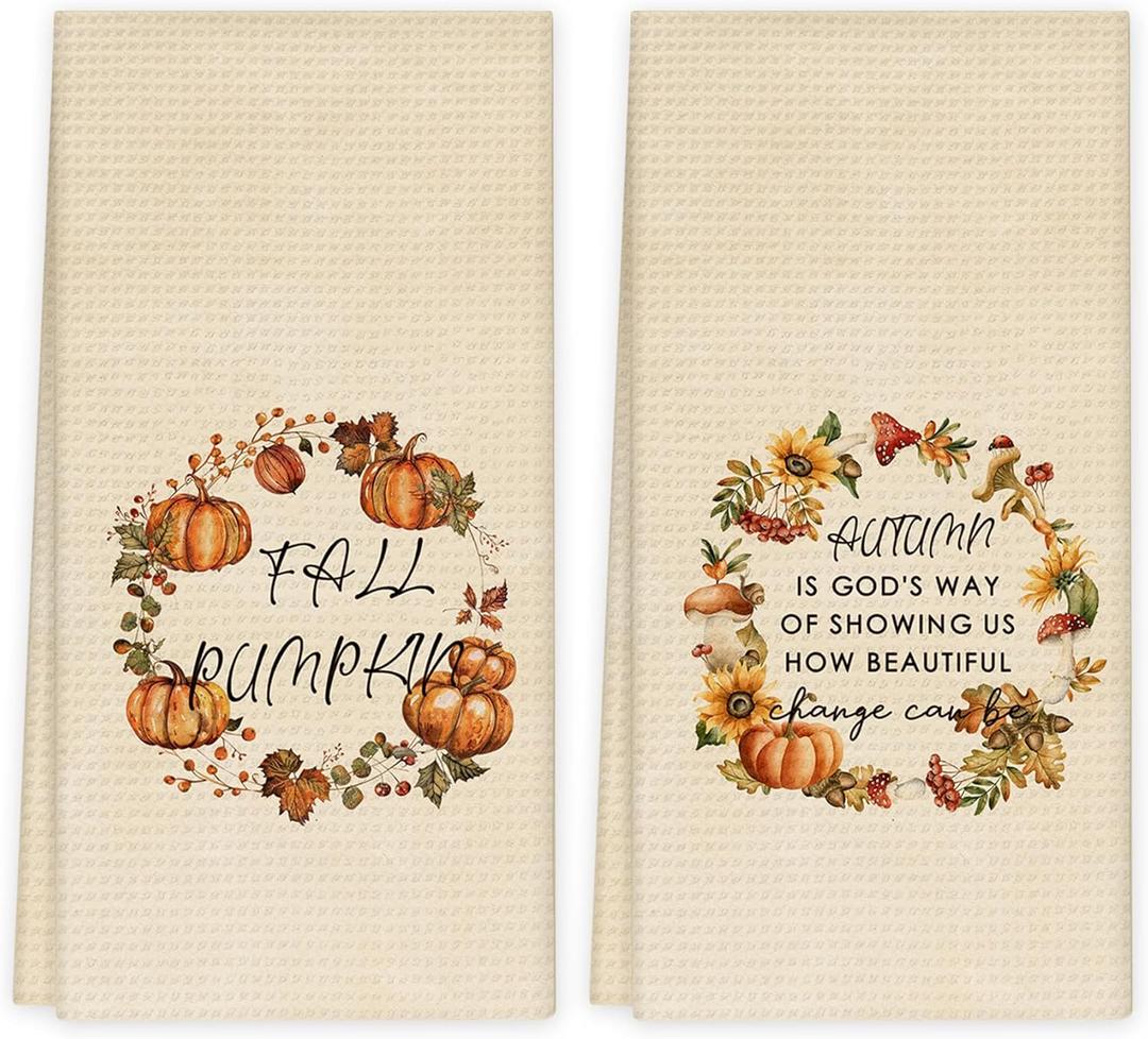 Vintage Fall Pumpkin Kitchen Towels, Retro Autumn Pumpkin Dish Towels for Kitchen, Fall Tea Towel, Farmhouse Rustic Autumn Hand Towel for Bathroom, 16x24 Inch Set of 2