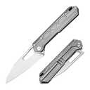 TACRAY Titanium Folding Knife, 10Cr15MoV Steel Blade EDC Pocket Knife, Lightweight Frame Lock Outdoor Utility Knife for Camping, Hiking, Everyday Carry (Gray)