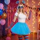 5PCS Blue Tulle Tutus Costume Set for Women Mesh Tutus Skirt Springy Wig Headband Striped Arm Sleeves Socks Heart Glasses Halloween World Book Day Cosplay Party Festival Dress Up