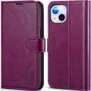 TUCCH Wallet Case for iPhone 14 6.1-inch 5G, [TPU Shockproof Inner Shell] PU Leather [RFID Blocking] 4 Credit Card Holder Magnetic Kickstand Flip Cover Compatible with iPhone 14 (6.1"), Plum Purple