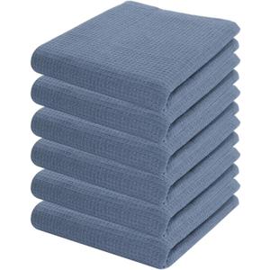 PurpleEssences Waffle Weave Kitchen Towel, 100% Cotton - 15 x 25 Inches, with Hanging Loop Ultra Soft Absorbent Quick Drying Dish Cloth, Tea and Hand Towels, 6 Pack - Spring Summer - Smoky Grey