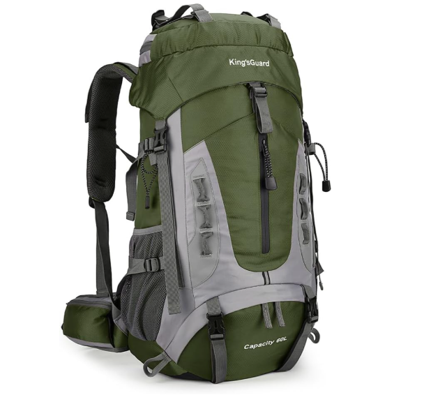 King'sGuard 60L Hiking Backpack for Men and Women Lightweight Camping Hiking Backpack with Rain Cover Large Waterproof Travel Backpack Backpacking Pack (Army Green)