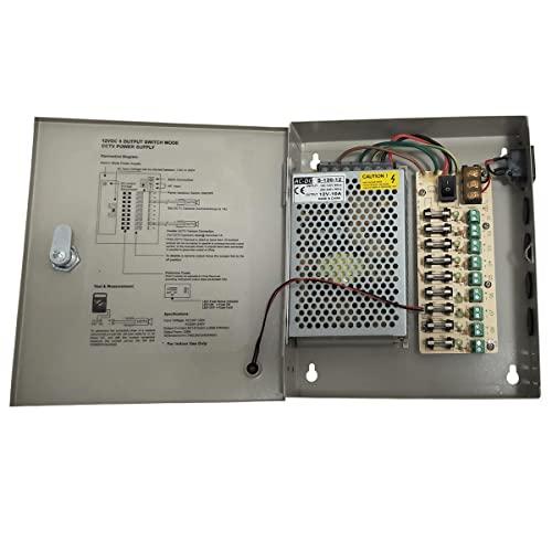 Yuarise 9 Channel/Port DC 12V 10 Amp Security Camera Power Supply Distribution with Metal Box for Security Cameras, IP Cameras, CCTV DVR Surveillance System, 9CH 10A
