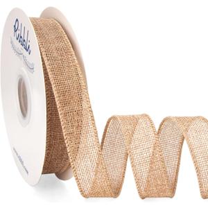 Ribbli Natural Burlap Wired Ribbon, 1 Inch x Continuous 20 Yard, Wired Edge Ribbon for Wreaths,Big Bows,Tree Decoration,Outdoor Decoration