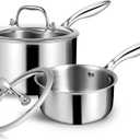 EWFEN 3 Ply Stainless Steel Sauce Pan Set with Lids, 1 & 2 Quart Multipurpose Cooking Pot, Stay-Cool Handle, Induction Oven Dishwasher Safe, 1QT & 2QT