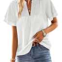 Womens Tops Butterfly Sleeve V Neck Blouses for Women Dressy Casual Flowy Swiss Dot Ruffle Short Sleeve Shirts, S, White