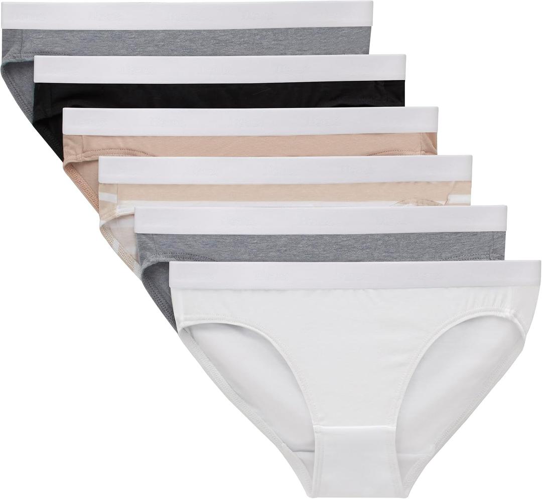 Hanes girls Originals Underwear, Stretch Cotton Boyshorts, Hipster, Bikini Panties, 6-pack (Black, Nude, Grey, White)