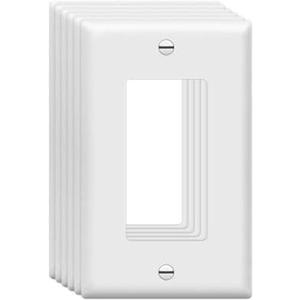 ZEFTV Mid-Size Decorator Wall Plates 1-Gang 4.89" x 3.12" Switch Outlet Electrical Cover Plate Unbreakable Thermoplastic Faceplate for Light Receptacle Outlet Switch, White (6 Pack)