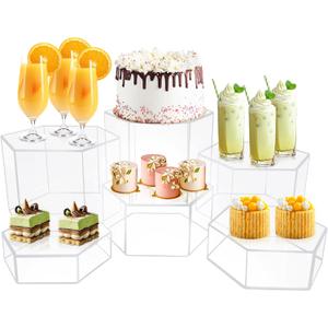 6 Pcs Buffet Risers, Dessert Stands, Acrylic Boxes for Display, Hexagonal Jewelry Showcase, Riser Display Cases Acrylic Display Base (Clear)