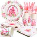 175PCS Pink Princess Birthday Party Decorations, Pink Four Ever a Princess Plates and Napkins Party Supplies, Scalloped Castle Paper Plates Disposable for Baby Shower Girl Birthday Party Decorations