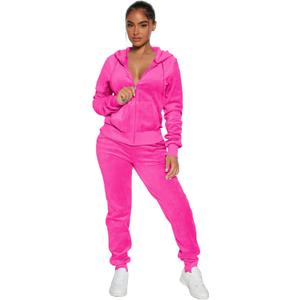 yidengymx Womens 2 Piece Velour Tracksuit Two Piece Soft Velvet Hooded Outfits for Women (Pink, M)