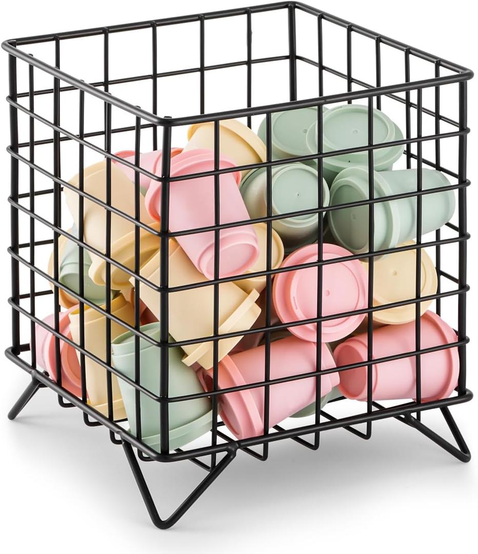 FantasyLife K Cup Holder Organizer, Coffee Pod Storage Basket, Coffee Bar Accessories Metal Basket, Large Capacity Countertop Organizer for Kitchen Counter & Office Desktop (Black)