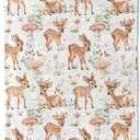 Cute Deer Blanket 5060 Inch,Forest Fawn and Mushroom Print Lightweight Flannel Throw with Woodland on White Background,Spring Rustic Farmhouse Home Decor,Gifts for Girls,Women