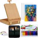 Deluxe Art Supplies 27 Pieces Art Set with Tabletop Easel, 12 Colors Acrylic Paint, 10 Paint Brushes, 3 Canvas Panels, Palettes
