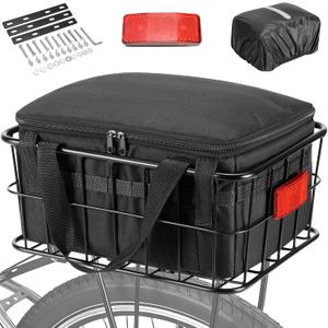 CDYWD Bike Basket Rear for Men Women, Large Bicycle Rack Basket for Adult Bikes with Removable Liner Bag & Waterproof Cover, Heavy Metal Back Cargo Basket for Ebike, Mountain Bike, City Bike, Cruiser